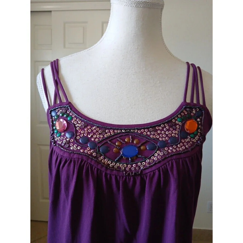 Amass‎ Womens Tank Top Purple Size 2 Sequin Accents Sleeveless Casual Summer